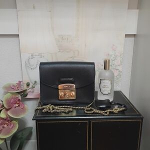 Furla Black Crossbody Bag with Gold Chain